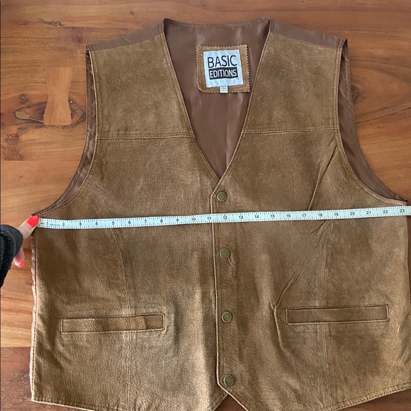 Vintage mens brown suede vest textured western gold tone snap cinch back large - Picture 13 of 16